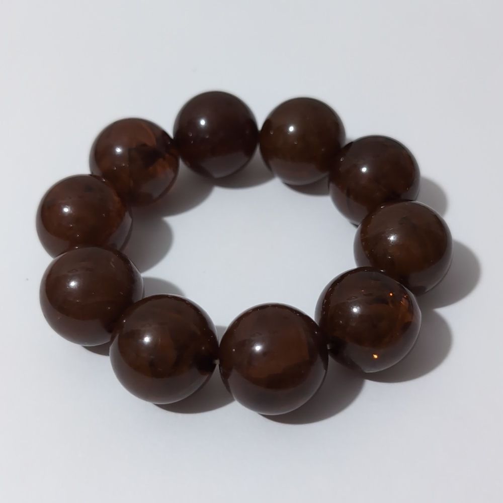 3041 Chunky Brown Beaded Stretch Bracelet - Picture 2 of 3
